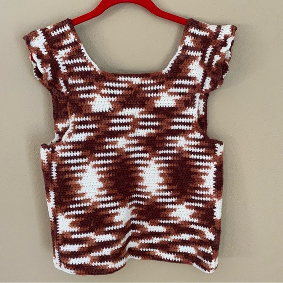 Handmade Brown White Crochet Open Front Vest - Picture 4 of 6